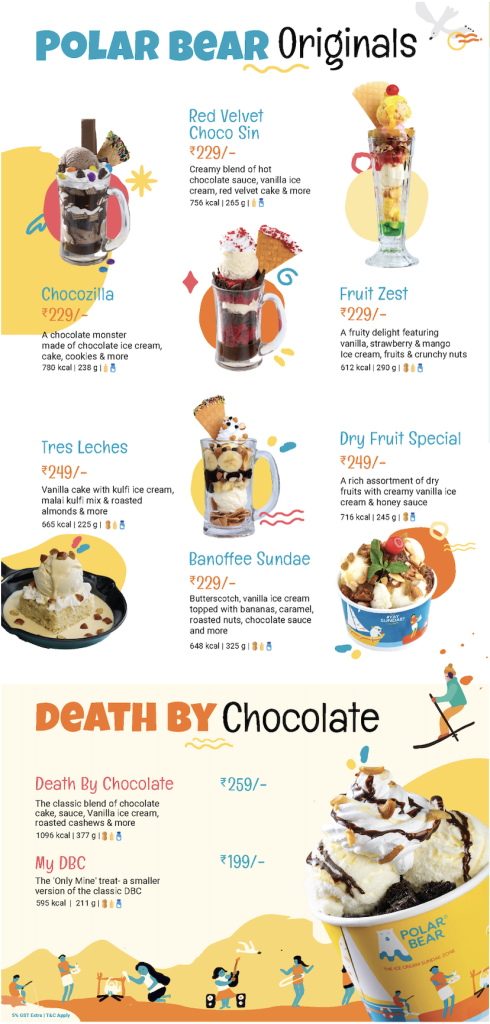 Menu Polar Bear Ice Creams